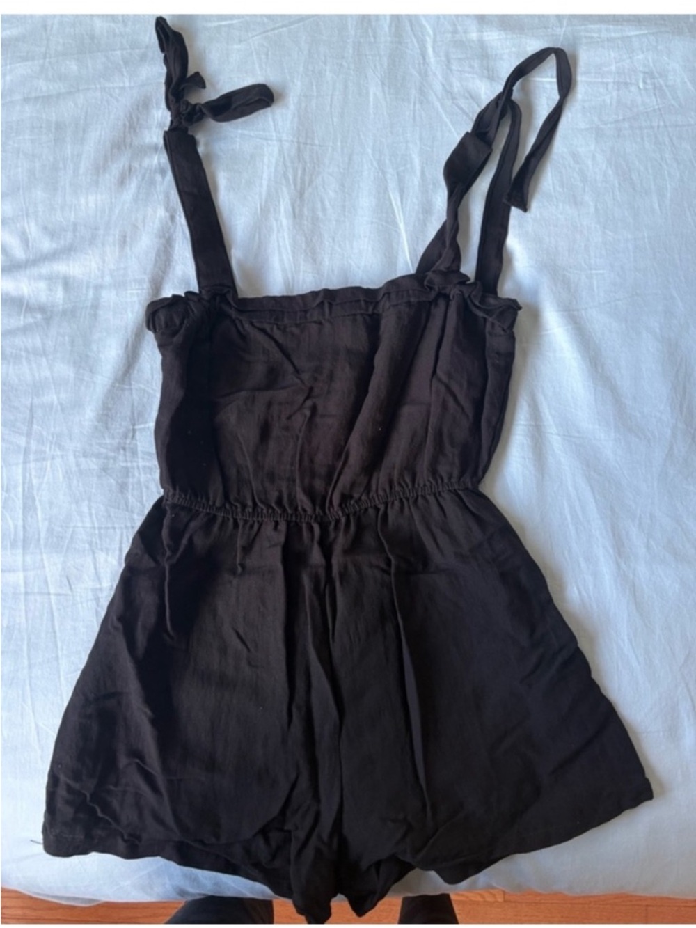 ISH Black Tie-Shoulder Romper with Elastic Waist